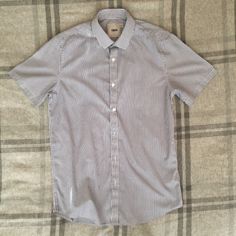 Men's Asos Fitted Striped Short Sleeve Dress Shirt